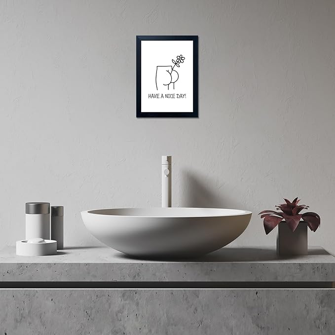 Funny Bathroom Wall Decor, Humoristic Restroom Sign Wall Decor, Black and White Fn Bathroom Wall Art, Framed Minimalist Canvas Print Painting for Decor