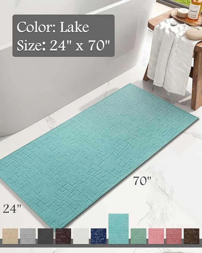 AMOAMI-Bath Mat-Absorbent Quick Dry Bathroom Floor Mats-Washable Rubber Backing Bath Mats for Bathroom Rugs Fit Under Door-Bath Rug for in Front of Sink Bathtub Shower Room, Lake 24''x70''