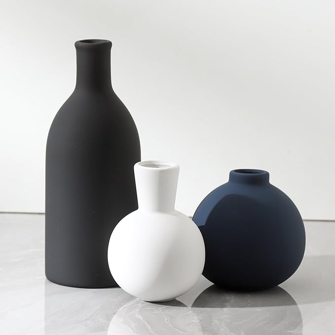Ceramic Vase Set of 3 | Vases Home Decor | Decorative Flower Table Rustic Vase Modern Decor Vase Neutral Pottery Vases for Entryway Mantel Living Room Kitchen Bedroom -Multicolor Modern