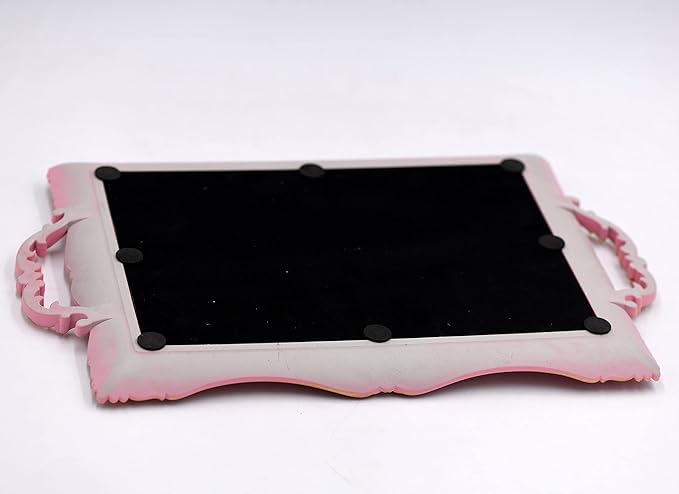 Antique Decorative Pink Framed Square Mirror Tray, Jewelry & Cosmetics Organizer for Dresser, Square - 9.5" x 14.5"(Pink)