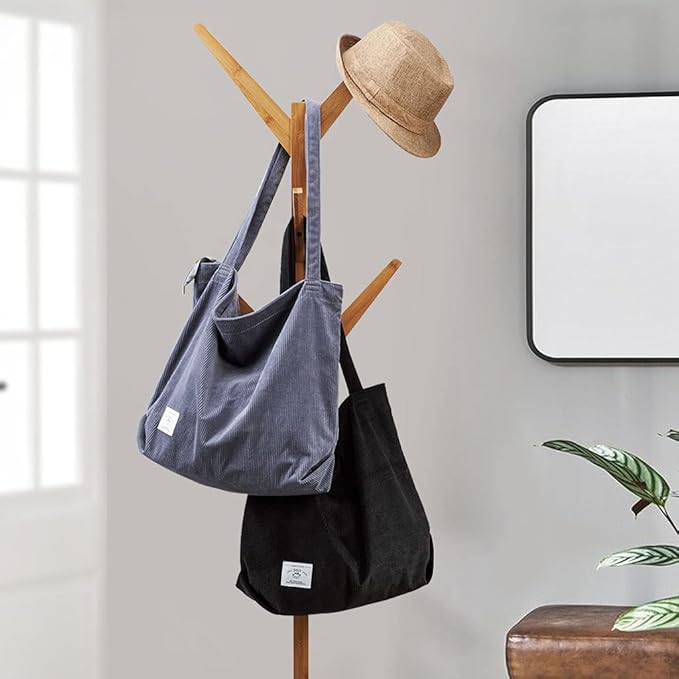 KALIDI Women Corduroy Tote Bag Zipper Casual Tote's Handbag Big Capacity Shoulder Bag with Pockets