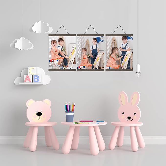 16x20 16x24 Poster Frame, Magnetic Light Wood Wooden Frame Frames Hanger for Photo Picture Canvas Artwork Wall Hanging (3 Pack, 16", Brown)