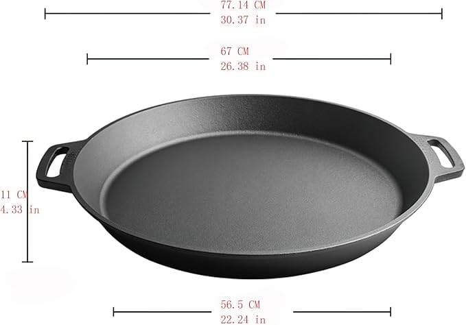 LI-GELISI 26-inch Pre-Seasoned Cast Iron Skillet - Dual Assist Handles - Nitrided Rust-Proof - For Oven, Stovetop, Grill & Campfire