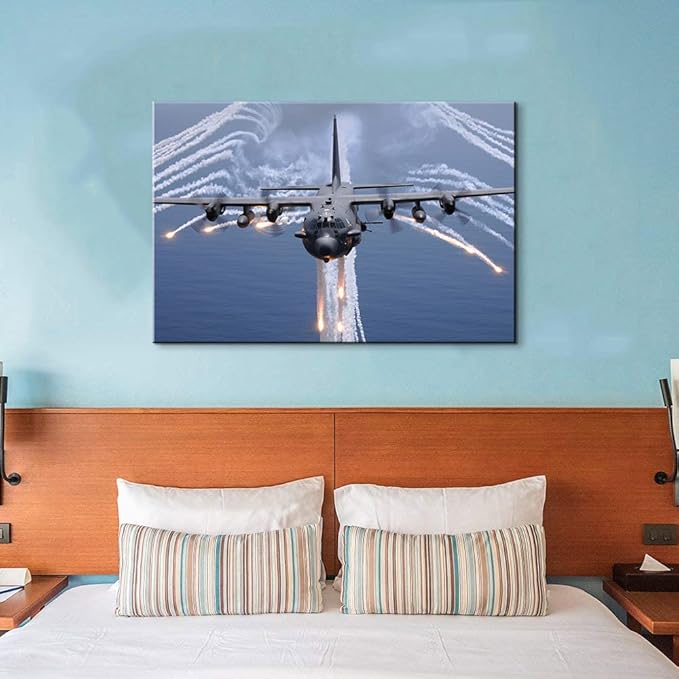 AC-130 Gunship US Air Force Posters Jet Aircraft Picture Artwork Airplane Wall Art Decoration Aviation Gifts for Pilots Home Ready to Hang (28"Hx40"W)