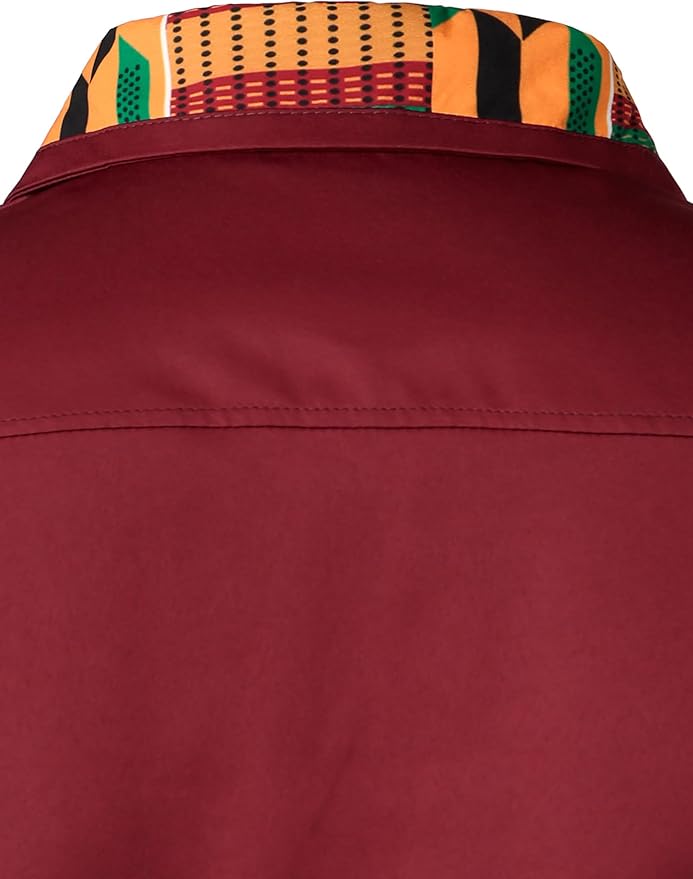 ZEROYAA Men's African Printed Patchwork Design Short Sleeve Button up Shirt