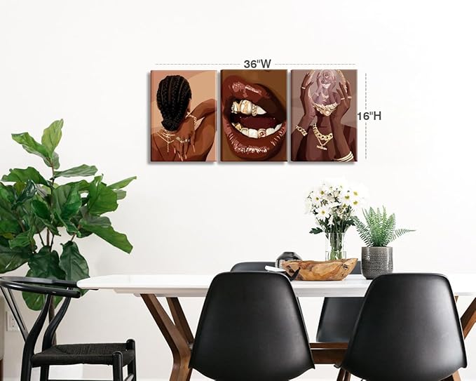 ANVOTIG Framed Black Girl Canvas Wall Art Set of 3 Black Woman African American Women Wall Decor Pictures Boho Fashion Posters Home BedRoom Living Room 12x16 Inch