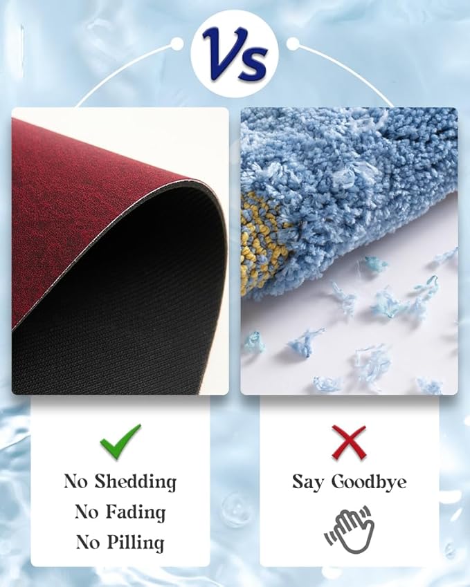 MontVoo -Bath Mat Rug-Rubber Backing Non Slip Quick Dry Absorbent Thin Bathroom Rugs Fit Under Door-Faux Suede Surface Bathroom Floor Mats-Shower Rug for in Front of Bathtub Shower Burgundy 24"X70"