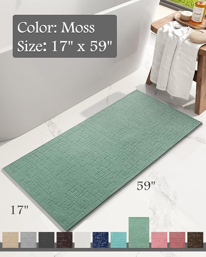 AMOAMI-Bath Mat-Absorbent Quick Dry Bathroom Floor Mats-Washable Rubber Backing Bath Mats for Bathroom Rugs Fit Under Door-Bath Rug for in Front of Sink Bathtub Shower Room, Moss 17''x59''