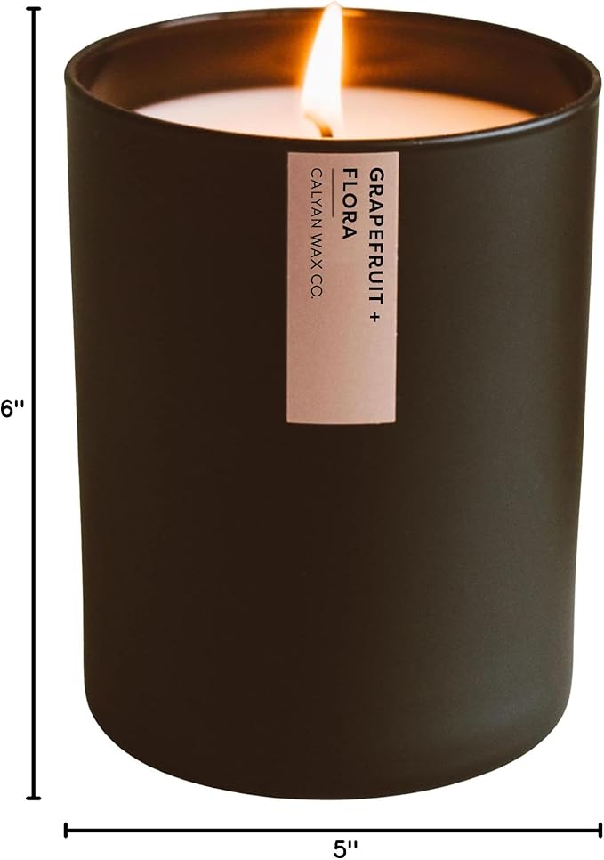 Calyan Wax Co. Soy Wax Candle | Grapefruit + Flora Scented Candle | 75 Hour Burn Time, Aromatherapy Soy Candles, Non Toxic & Vegan Soy Wax, Black Tumbler Scented Candles, 13oz