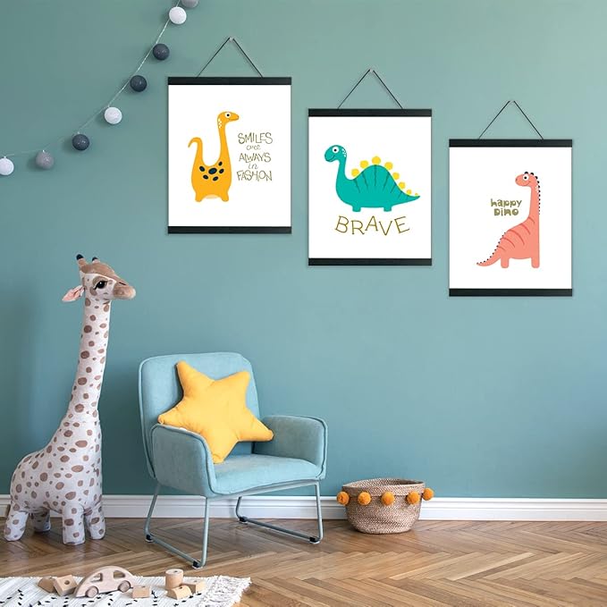 3 Pack Magnetic Poster Hanger black 8 Inch, 8x10 8x12 8x16 Poster Frame Wood Wooden Magnet Print Posters Dowel Scroll Hanger Hangers Hanging Kit for Walls Map Canvas Artwork