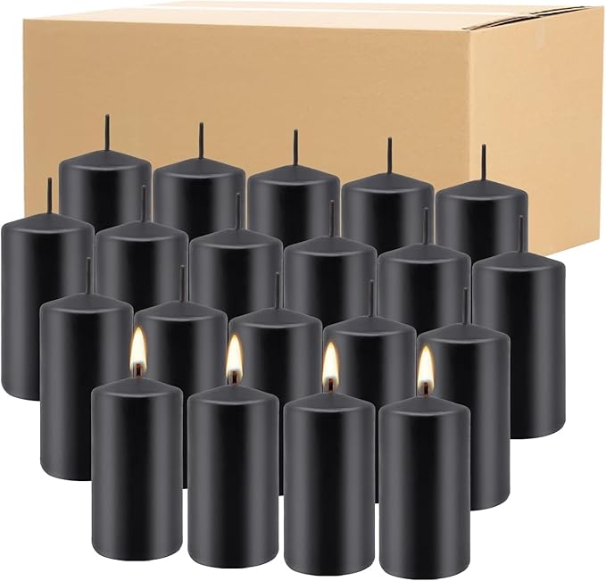 2"x4" High Black Pillar Candles, Set of 20, Unscented. Bulk Buy. Ideal for Wedding, Emergency Lanterns, Spa, Aromatherapy, Party