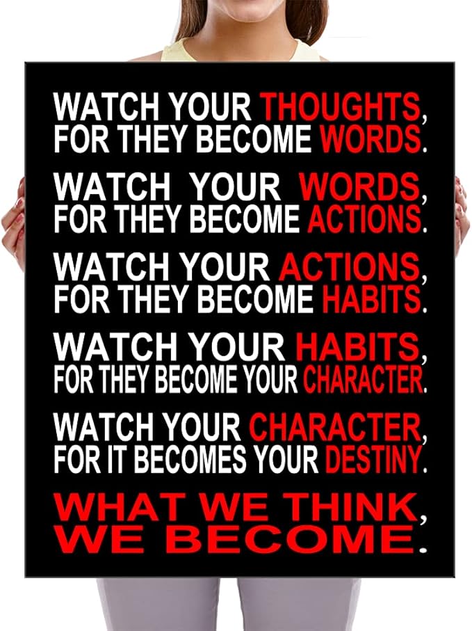 Pyradecor Large Canvas Prints Wall Art Watch Your Thoughts Motivational Classroom Poster Paintings Modern Gallery Wrapped Giclee Canvas Print Pictures Artwork for Office Living Room Home Decorations L