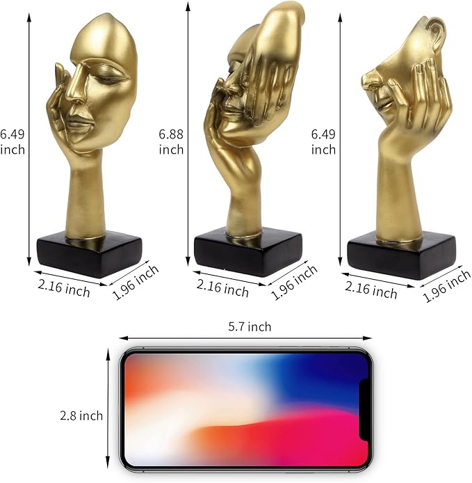 3 Pcs Thinker Statue,Modern Home Resin Sculptures,Collectible Figurines for Home Office Bookshelf Desktop Decor(Golden)