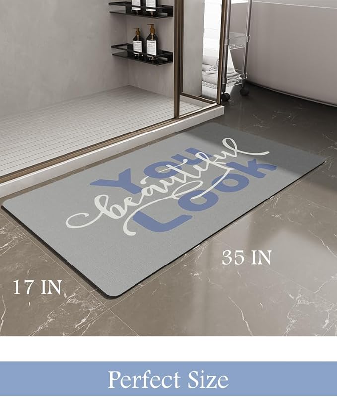 MontVoo-Bath Mat-Bathroom Mat Rug Non Slip Super Absorbent Stain Resistant Quick Dry Thin Bathroom Rug-Bath Mats for Bathroom Floor Bathtub Vanity-Bathmat Bath Rug Easy Care 17"x35" Blue-Look