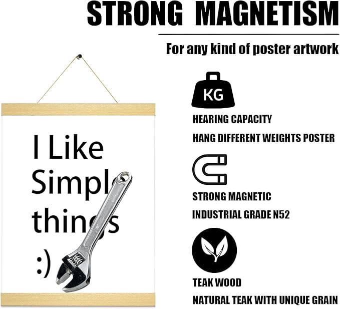 Magnetic Poster Hanger Frame,16x16 16x20 16x22 16x24 Magnet Frames Hangers for Photo Picture Maps Art Canvas Print Artwork Wall Hanging Teak Wood 16 Inch