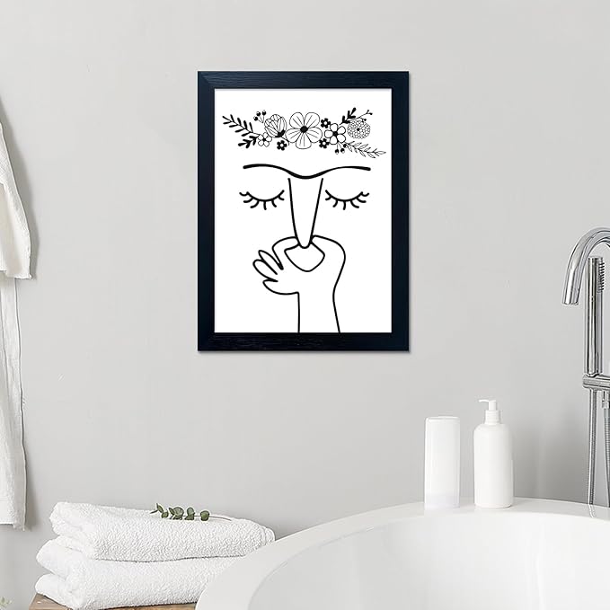 Bathroom Decor Wall Art Framed Funny Bathroom Sign Accesorries Humorous Guest Toilet Art Decor Modern Minimalistic Black and White Canvas Print Picture Painting