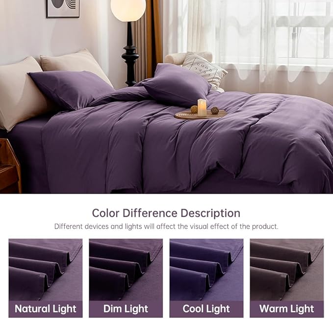 JELLYMONI Purple Bedding Duvet Cover Set - 100% Washed Cotton Linen Like Textured California King Comforter Cover, 3 Pieces Soft Bedding Set with Zipper Closure (Purple, Cal King 104"x98")