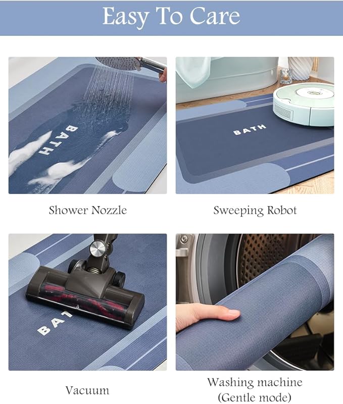 MontVoo-Bath Mat Rug Long Non Slip Super Absorbent Bathroom Runner Stain Resistant Quick Dry Thin Bathroom Mat Fit Under Door-24"x70",Navy