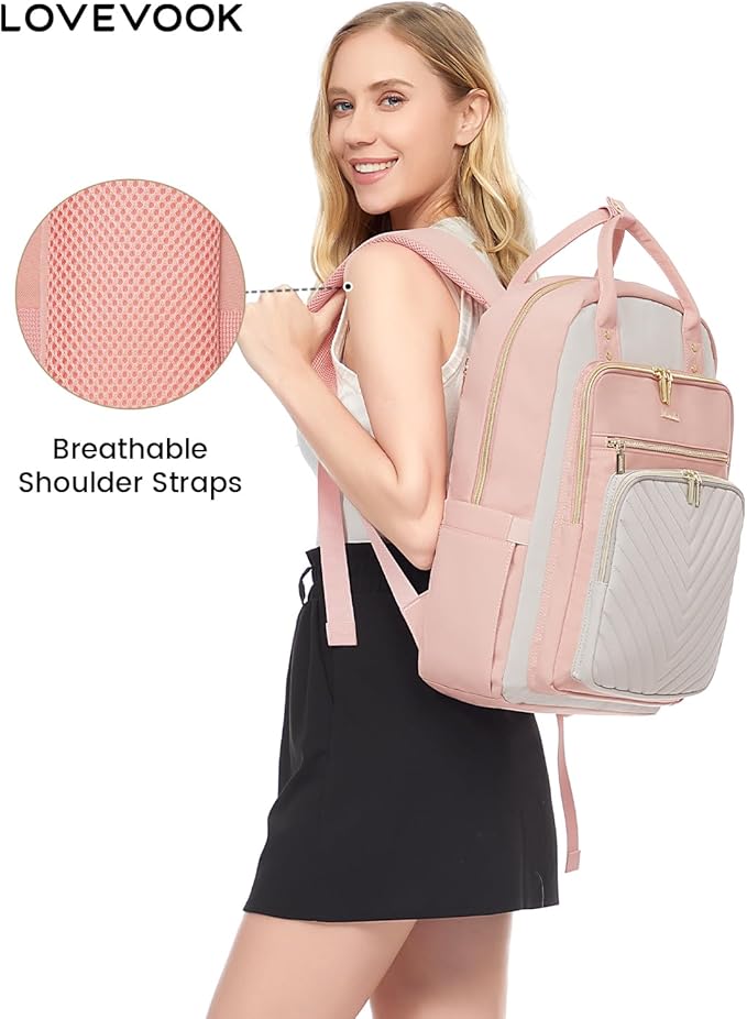 LOVEVOOK Laptop Backpack for Women, Water Resistant Travel Work Backpacks Purse Stylish Business Teacher Nurse Computer Bag with USB Charging Port, Fits 15.6" Laptop