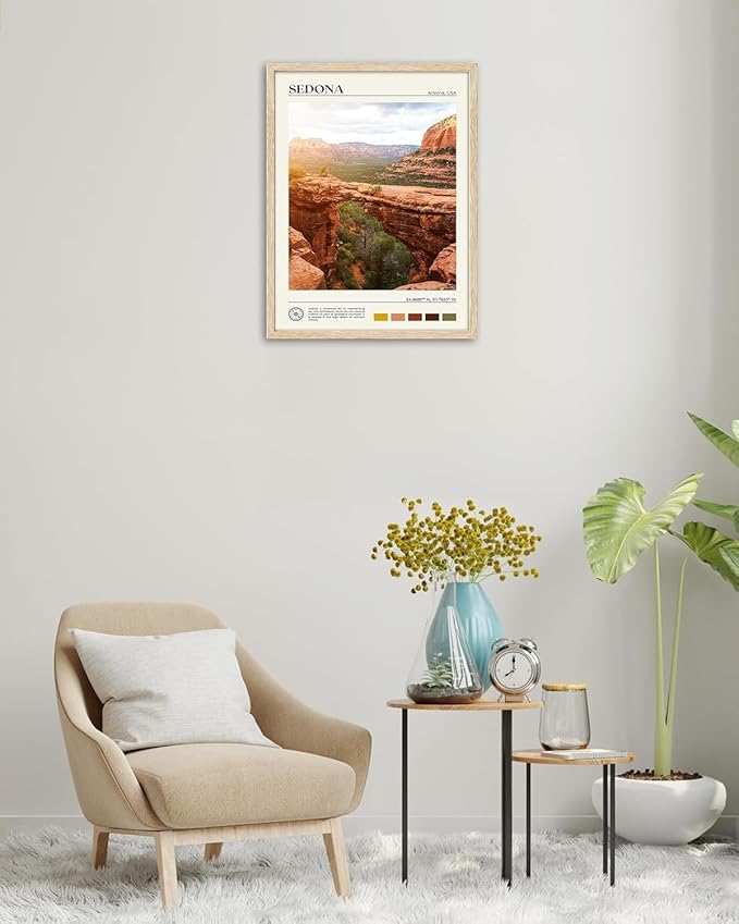 HesenDot Natural OAK Wood Framed Arizona Wall Art,12x16in Sedona's Red Rock Formations Quality Canvas Wall Print,Classic Urban Landmark Wall Decor for Living Room,Bedroom,Office Gallery Set of 1