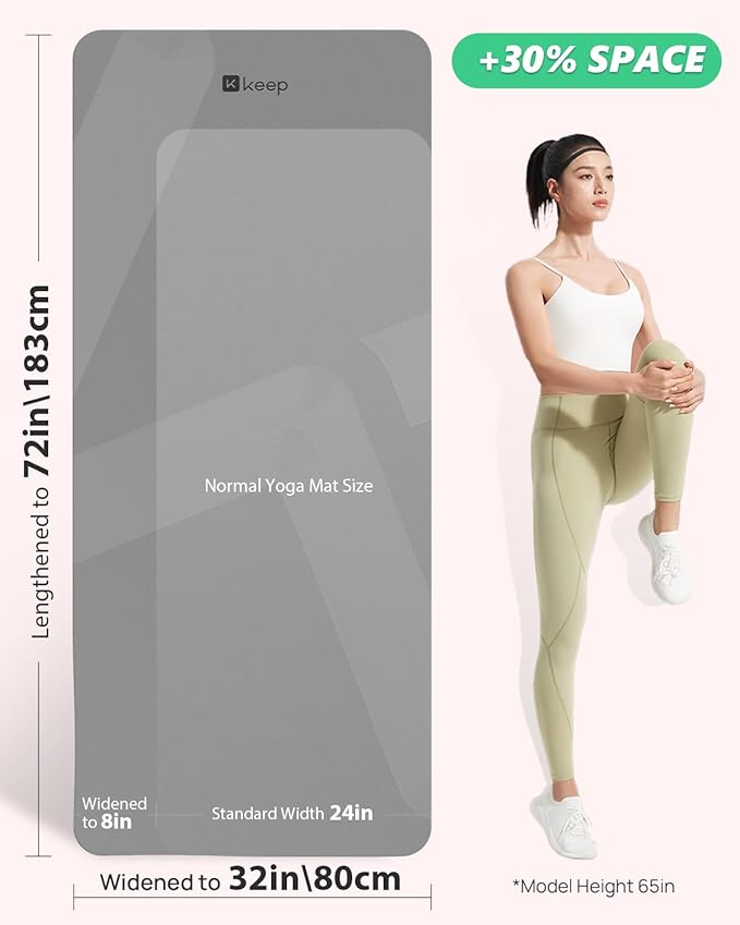 KEEP Yoga Mat, 32" Extra Wide Exercise Mat with Strap for Men and Women, 7mm Thick Double-Sided Non-Slip Eco-friendly Yoga Mat for Pilates, Workout and Fitness