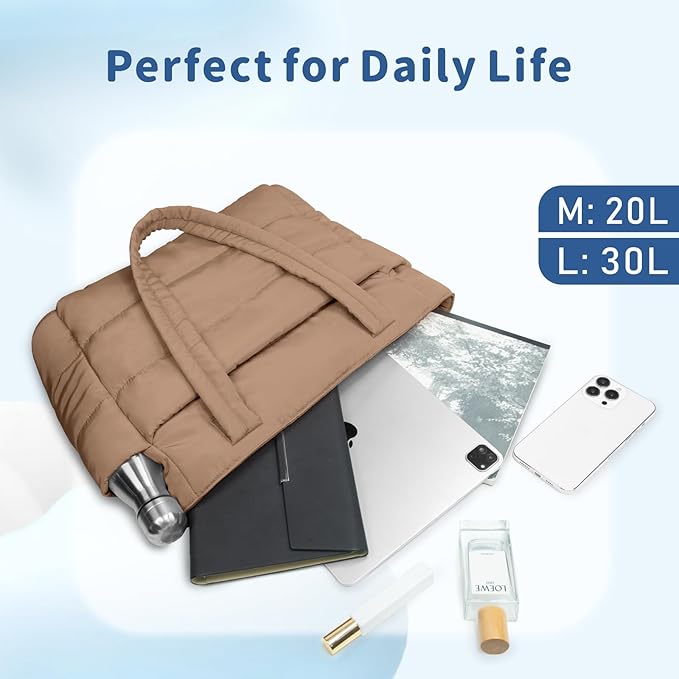 TOPDesign Puffer Tote Bag for Women, Lightweight Puffy Handbag with Compartments, Quilted Shoulder Bag for Work, Travel, Gym