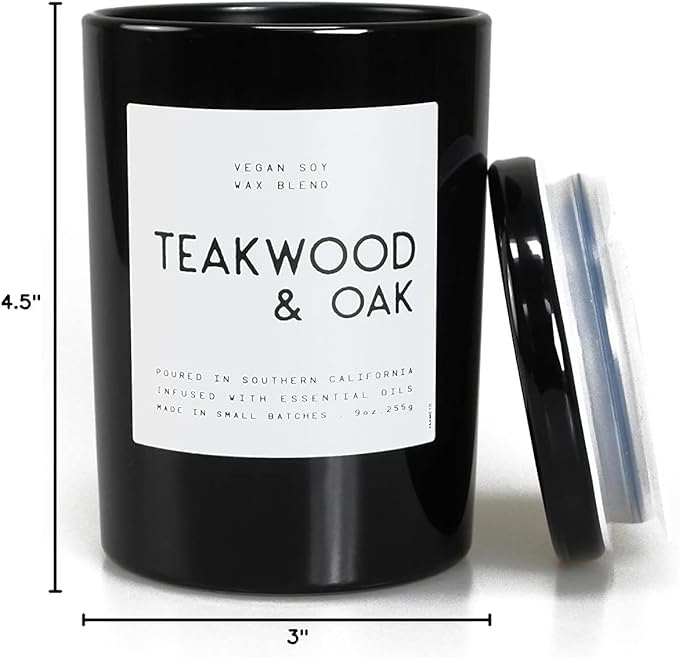 Leoben Co | Masculine Aromas | Small Batch | Soy Wax | 40 Hours | Scented Mens Candles with Natural Essential Oils | Vegan (Teakwood & Oak)