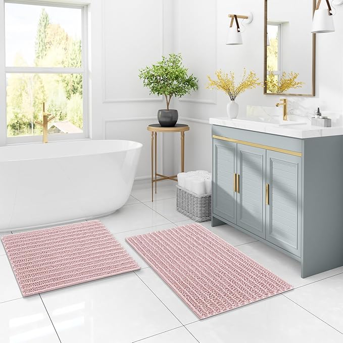 Arotive Luxury Chenille Bathroom Rug Mat, Extra Soft Thick Absorbent Shaggy Bath Rugs, Non-Slip Machine Wash Dry, Plush Bath Mats for Bathroom, Shower and Tub, 24x16, Dirty Pink