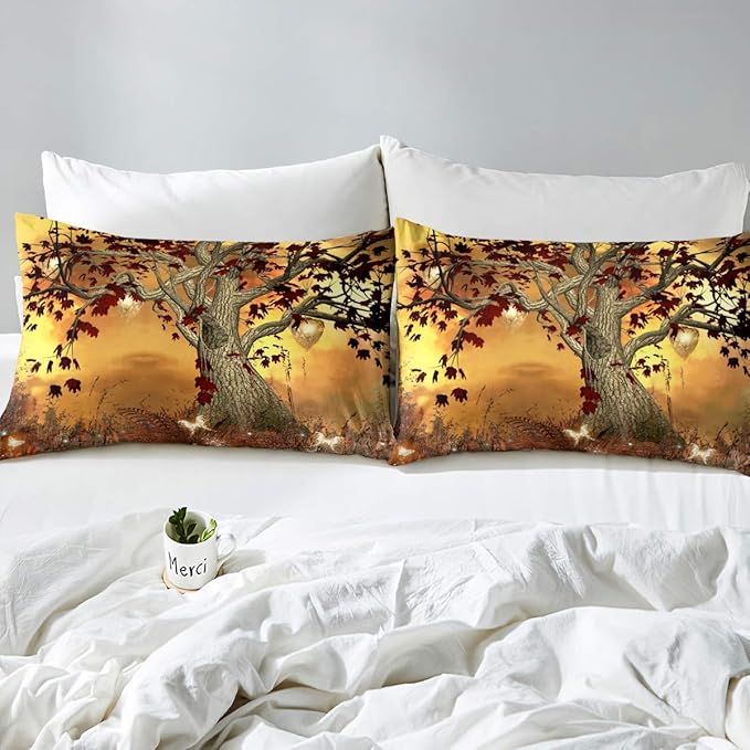 Feelyou Tree of Life Duvet Cover Set Natural Scenery Bedding Set Kids Boys Girls Adults Botanical Branches Comforter Cover Autumn Leaves Quilt Cover Bedroom Collection 3Pcs King Size