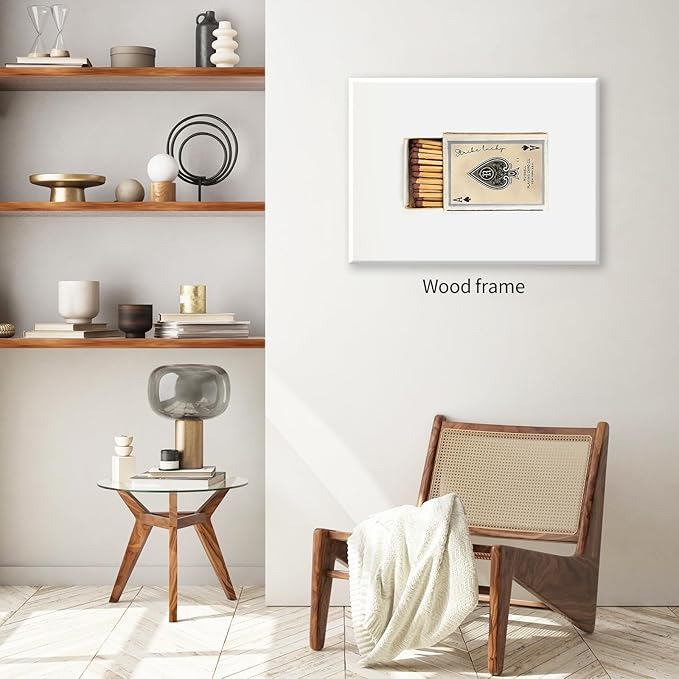 Retro Matches Poker Canvas Posters Vintage Ace of Spades Playing Cards Matchbox Wall Art 08x10 inch Framed Trendy Preppy Wall Decor Funky Aesthetic Prints for Living Room