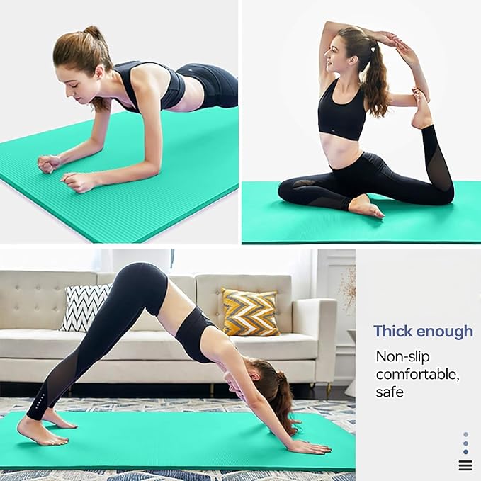 Yoga Mat Non Slip NBR Thick Yoga Mat, 72"L x 32"W x 0.6"TH (185cm x 80cm x 15mm), Anti-Tear Exercise Mat with Carrying Strap and Bag, Workout Mats for Yoga, Pilates and Floor Exercises