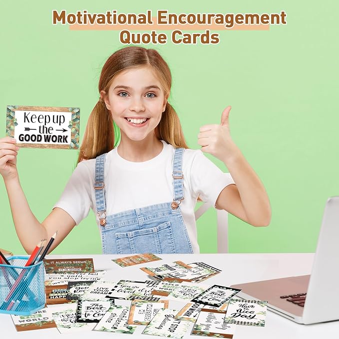 Outus 120 Pcs Motivational Encouragement Quote Cards Inspirational Kindness Appreciation Gratitude Business Cards Encouragement Mini Note Cards, 30 Styles, 3.5 x 2 Inch(Eucalyptus Leaf)