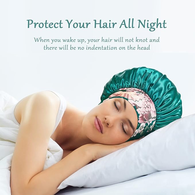 3 Pack Satin Bonnet Silk Hair Bonnet for Sleeping, Sleep Bonnets for Women Large Wide Soft Band Sleep Cap for Curly Hair Braids