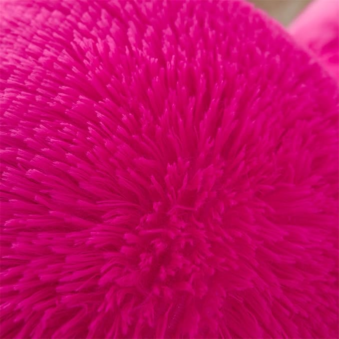 MorroMorn 5 PCS Plush Shaggy Duvet Cover Sets, Luxury Shag Fluffy Comforter Cover Fuzzy Bedding Set - Long Faux Fur Ultra Soft Cozy (Hot Pink, Full/Queen)
