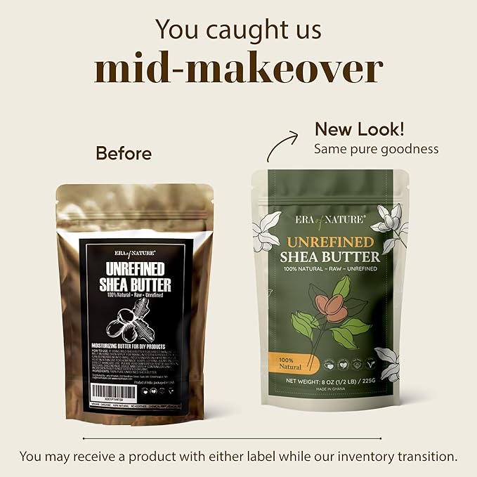 era of nature Organic Unrefined Raw African Ivory White Shea Butter 8oz - Moisturizing Raw Shea Butter Bar for Skin & Hair, DIY Lip Balm Base, Cream, Soap & Lotion Making Supplies Kit, Skincare