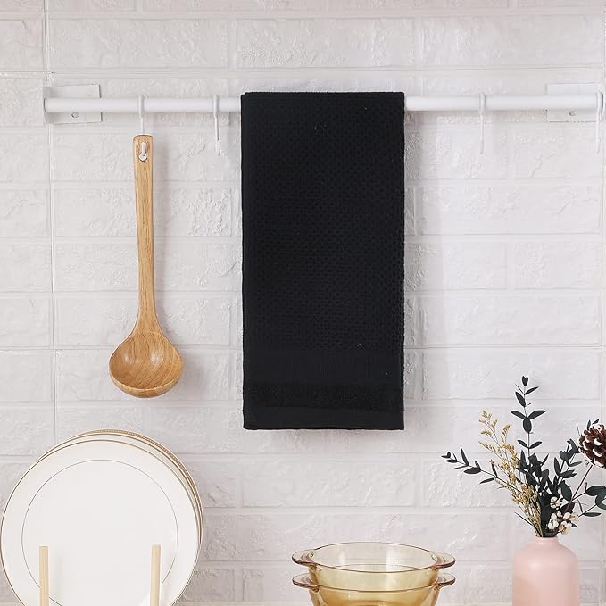 Homaxy 100% Cotton Waffle Weave Kitchen Towels, 13 x 28 Inches Super Absorbent and Machine Washable Dish Towels for Drying Dishes, 6-Packs, Black