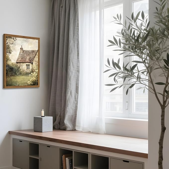 Vintage Farmhouse Wall Art, 3D Textured Nature Landscape Wall Decor Paintings, Hand Drawn Sandstone Farm House Picture Prints Artwork for Bedroom Living Room 12x16 inch Wood Framed