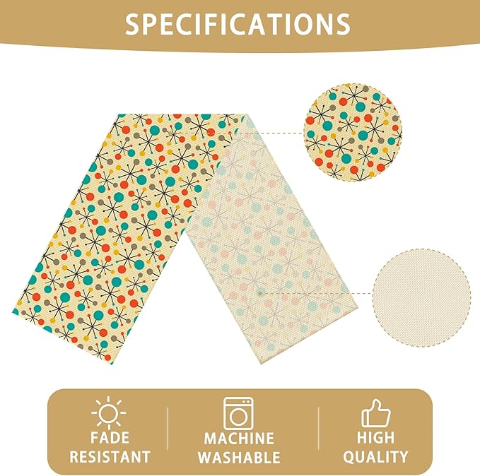 Mid Century Burlap Table Runner Seasonal Spring Fall Kitchen Dining Linen Table Decoration for Indoor Outdoor Home Party Dinner 13x72 Inch