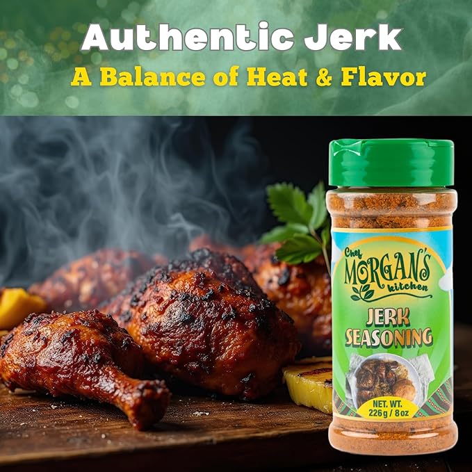 Chef Morgan’s Kitchen Jerk Seasoning – MSG & Gluten Free, 8oz. Authentic Jamaican Spice Blend for Jerk Chicken – Dry Rub for Grilling, Baking & Roasting – All Natural
