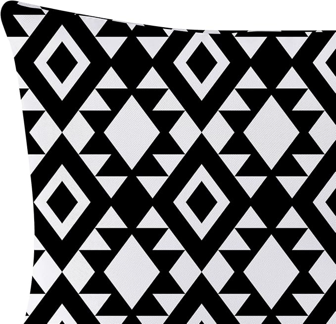 NIGHTWISH Outdoor Waterproof Pillow Covers 18x18 Set of 4 Black and White Decorative Outdoor Throw Pillows Boho Cushion Cases for Patio Furniture Bench Couch Sunbrella