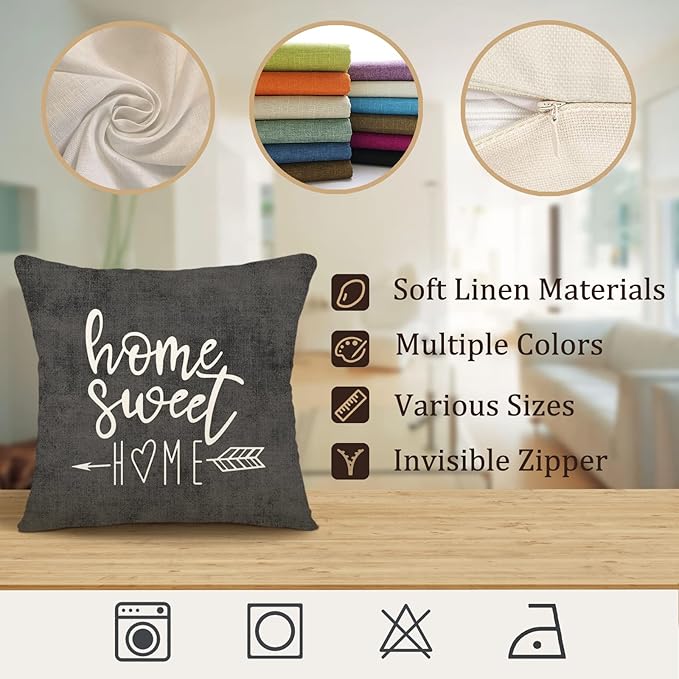 YCOLL Pillow Covers 20x20 Set of 4, Modern Sofa Throw Pillow Cover, Decorative Outdoor Linen Fabric Pillow Case for Couch Bed Car, Rustic Gray