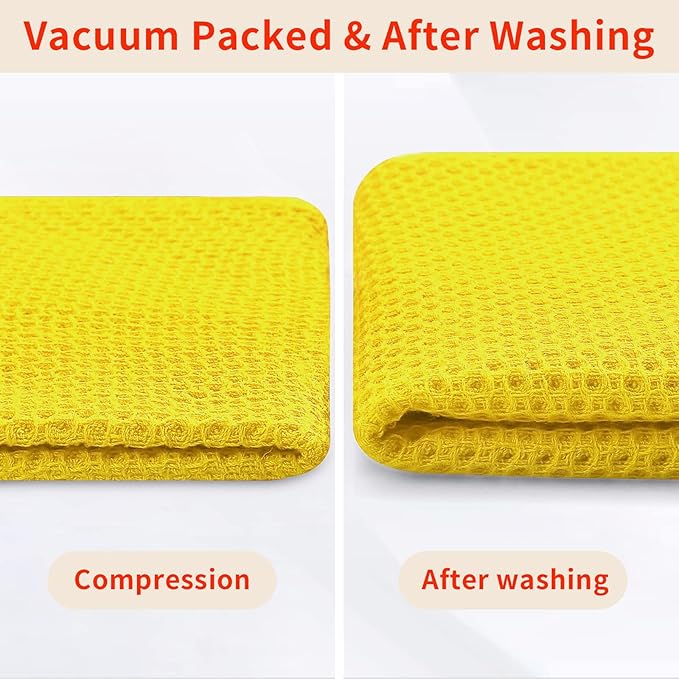Homaxy 100% Cotton Waffle Weave Kitchen Dish Cloths, Ultra Soft Absorbent Quick Drying Dish Towels, 12 x 12 Inches, 6-Pack, Yellow