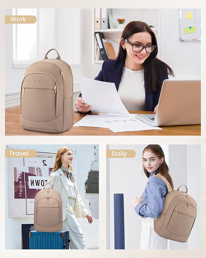 LOVEVOOK Laptop Backpack for Women, 17.3 Inch Work Backpack Purse, Large Capacity Casual Daypack, Business Computer Backpack, Travel Backpack for Gift, Khaki