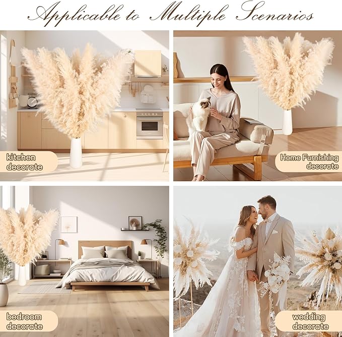 40" 33PCS Dried Pampas Grass Decor Tall,Large Natural Beige pompas Grass Tall Pampas Grass for Floor Vase,Wedding,Party,Farmhouse,Boho Home Decor,and Creating a Bohemian Ambiance