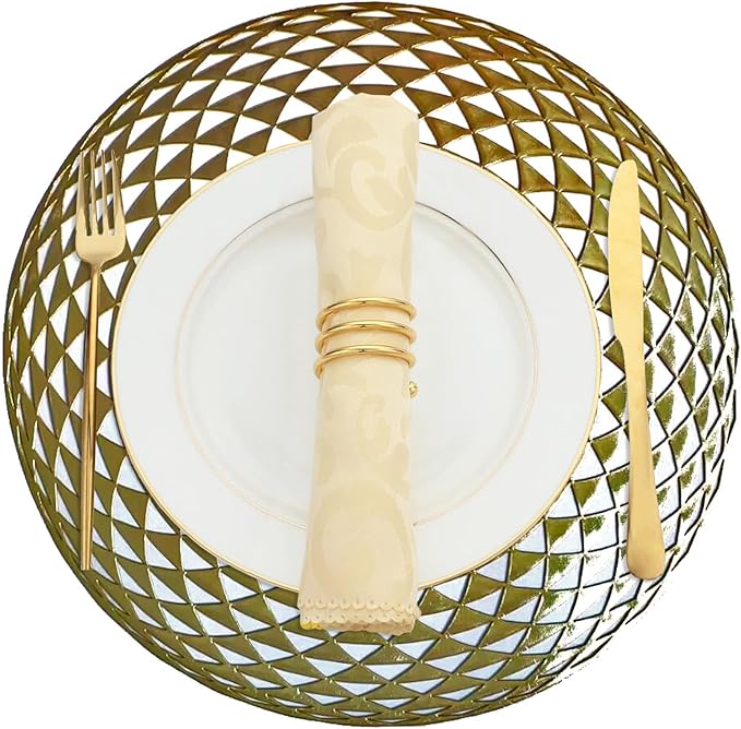 Vinyl Round Placemats Set of 4 - Non Slip Place Mats Ideal for Indoor and Outdoor Dining Table - Washable and Heat Resistant Table Mat for Kitchen Tables (Hunter Gold)