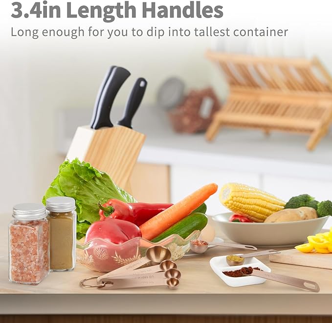 Measuring Spoons,SUS304 Stainless Steel Measuring Cups Set of 7 Piece: 1Tbsp,1/2Tbsp,1tsp,3/4tsp,1/2tsp,1/4tsp,1/8tsp Teaspoon Coffee Scoop Tablespoon for Dry and Liquid Ingredients,Rose Gold