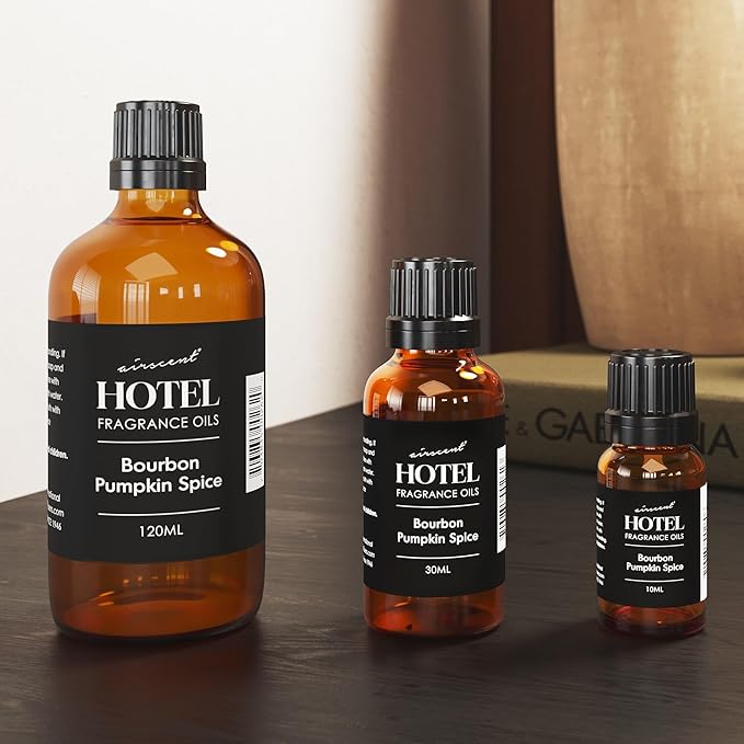 AirScent Bourbon Pumpkin Spice Holiday Diffuser Oil - Premium Holiday Fragrance Oil for Ultrasonic and Waterless Diffusers and Crafting - 120ml, 4 fl oz Glass Dropper Bottle