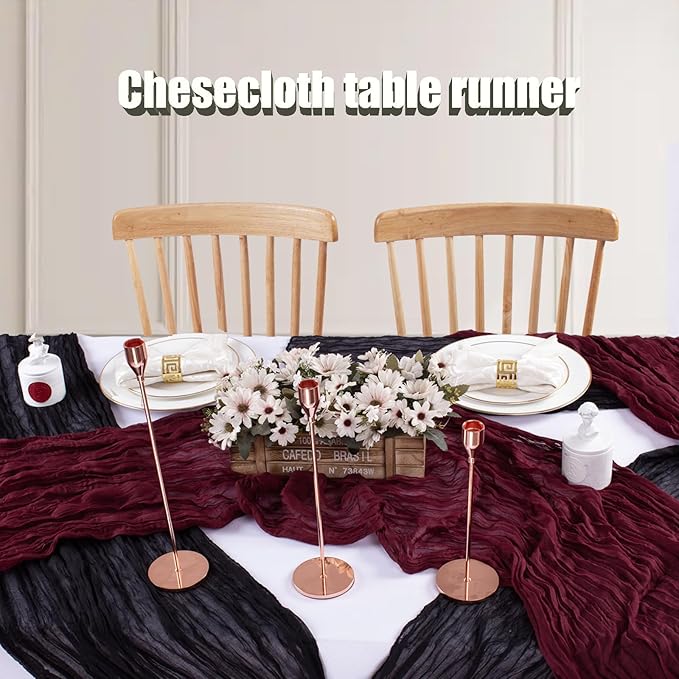 13.3FT Long Cheesecloth Table Runner Boho Table Runner Burgundy Vintage Rustic Gauze Wedding Dining Table Decorations for Holiday Birthday Party Baby Shower Event Decorations