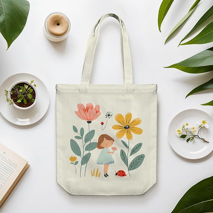 Canvas Tote Bag for Women, Aesthetic Tote Bag with Zipper Pocket for Grocery Travel Work Gift, Canvas Shopping Bag