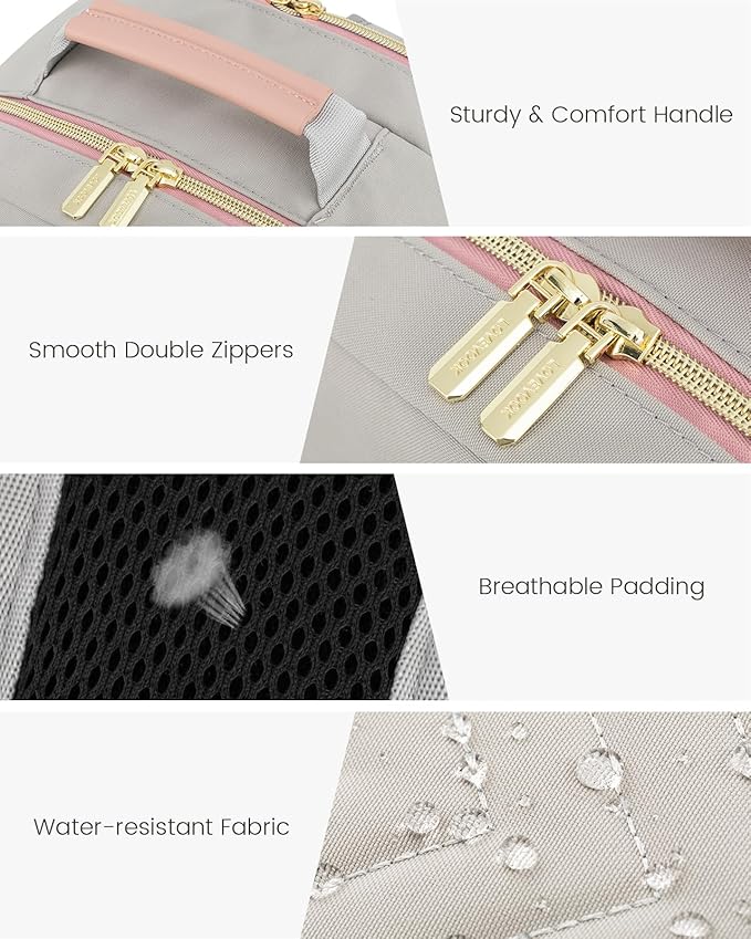 LOVEVOOK Laptop Backpack Purse for Women, Work Travel Computer Bags, College School Backpack for Student Girl, Quilted Casual Daypack with USB Port, Fit 15.6 Inch Laptop, Grey Pink